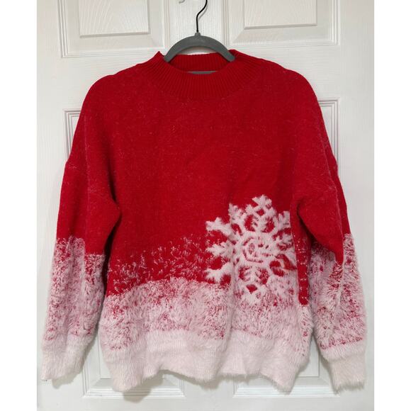 And The Why Pull Over Snowflake  Soft Sweater Red White M/L Oversized - Picture 1 of 6